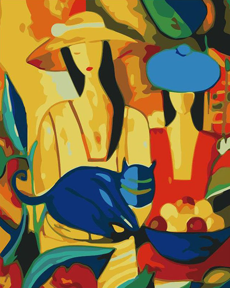 Women with Blue Cat - 40x50 cm paint by numbers kit