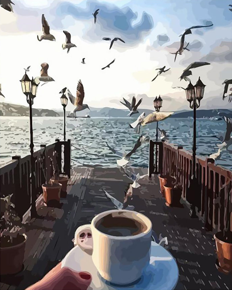 Seaside Coffee and Seagulls - 40x50 cm paint by numbers kit