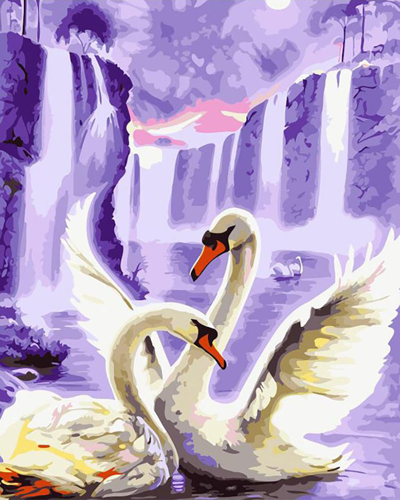 Swans by the Waterfalls - 40x50 cm paint by numbers kit