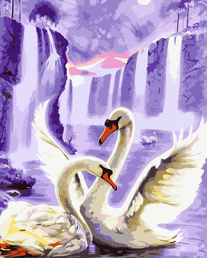 Swans by the Waterfalls - 40x50 cm paint by numbers kit
