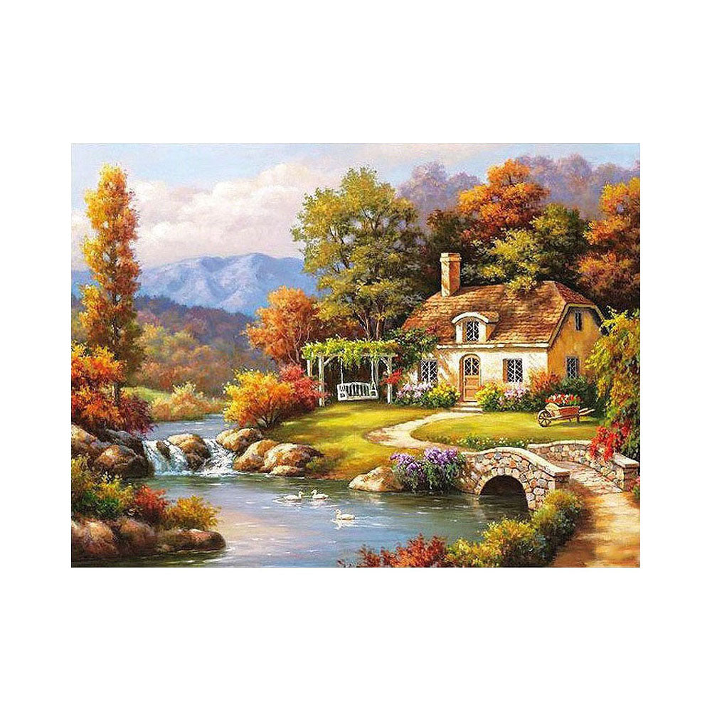 Autumn Cottage by the Stream - 40x50 cm paint by numbers kit