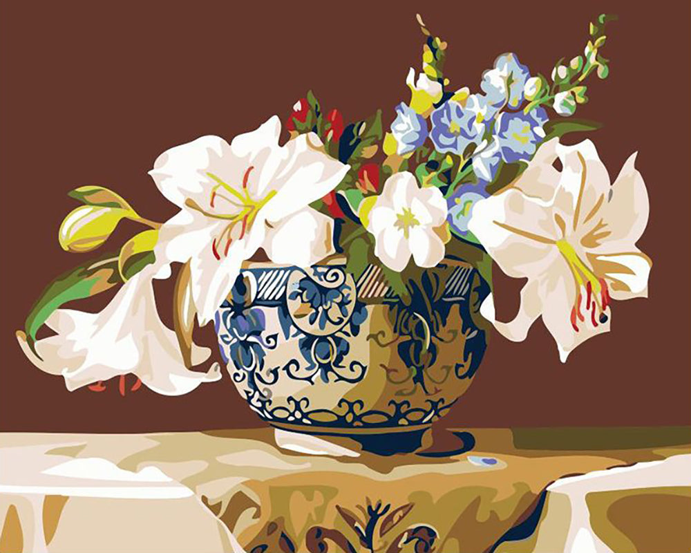 White Lilies in Blue Vase - 40x50 cm paint by numbers kit