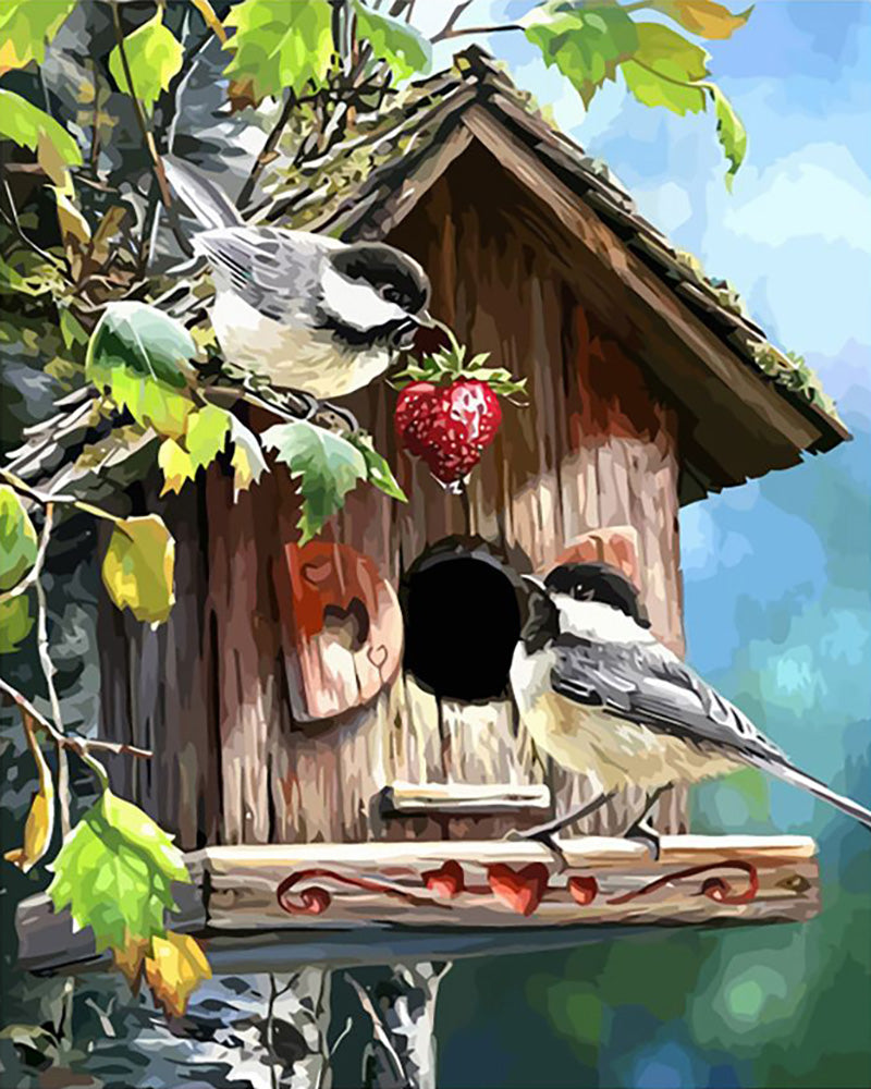 Chickadees at the Birdhouse - 40x50 cm paint by numbers kit