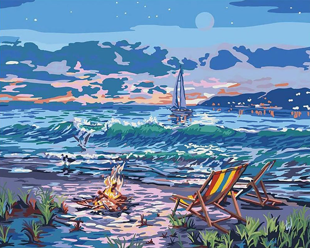 Moonlit Beach Campfire - 40x50 cm paint by numbers kit