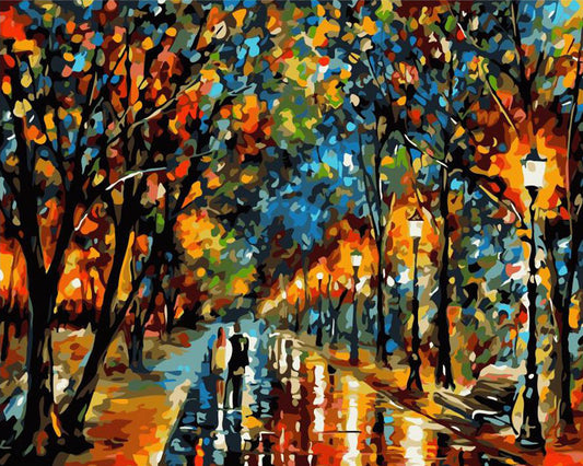 Romantic Rainy Street Walk - 40x50 cm paint by numbers kit