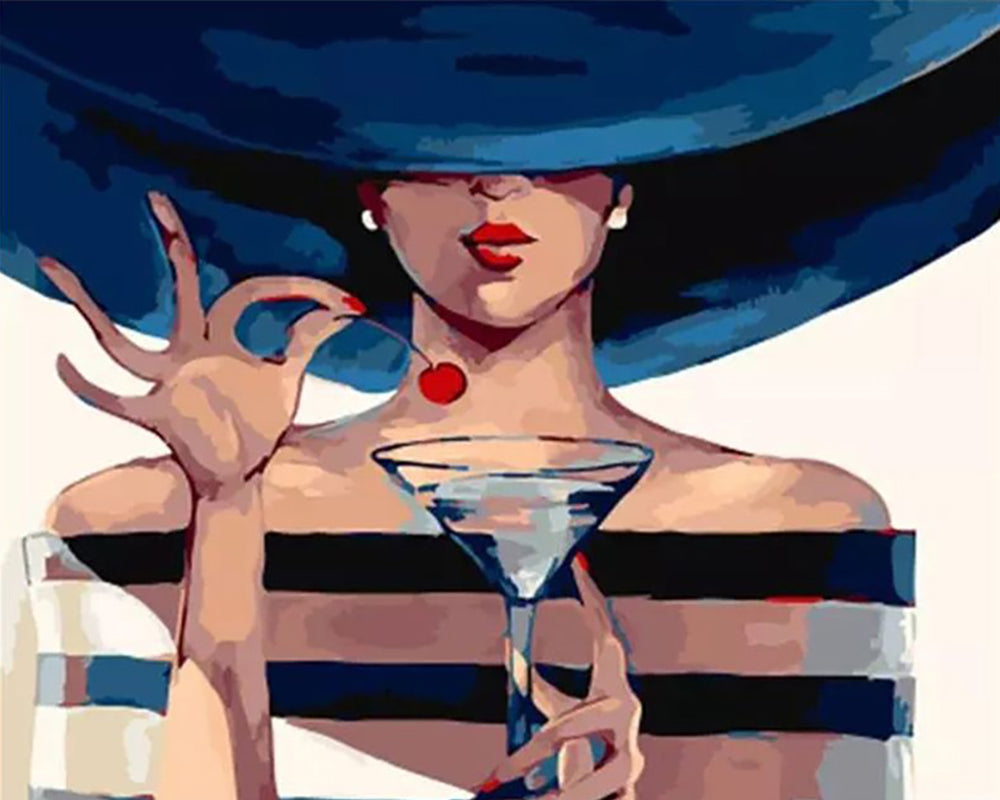 Blue Hat Martini Lady - 40x50 cm