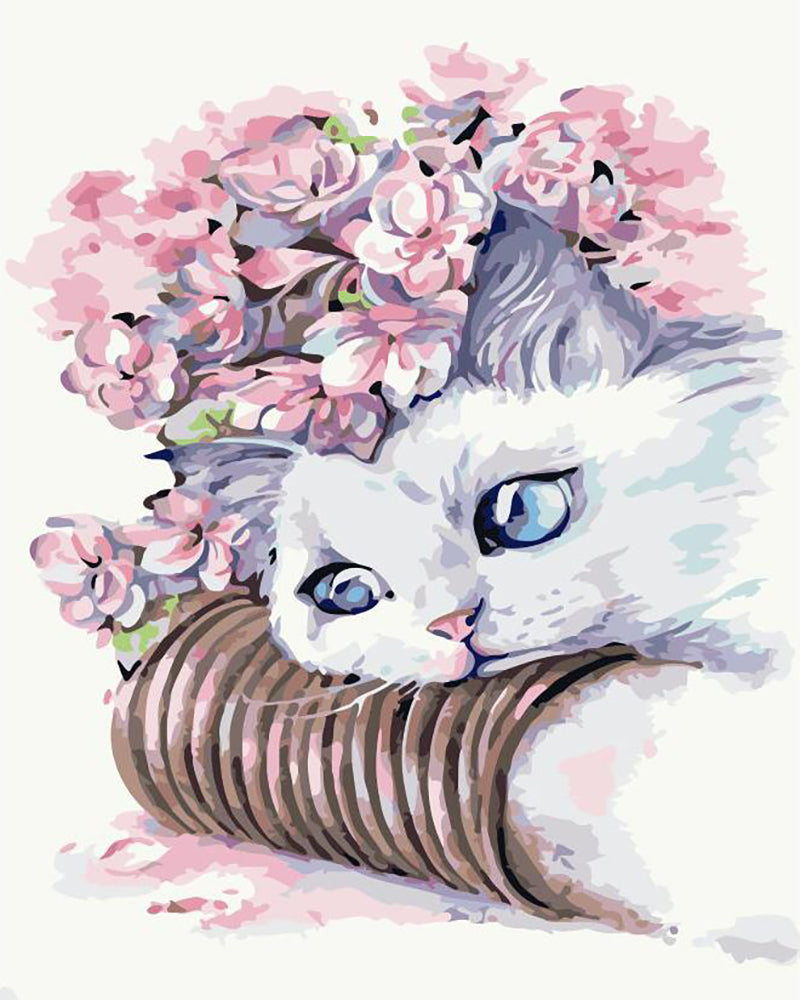Blue Eyed Kitten in Blooms - 40x50 cm paint by numbers kit
