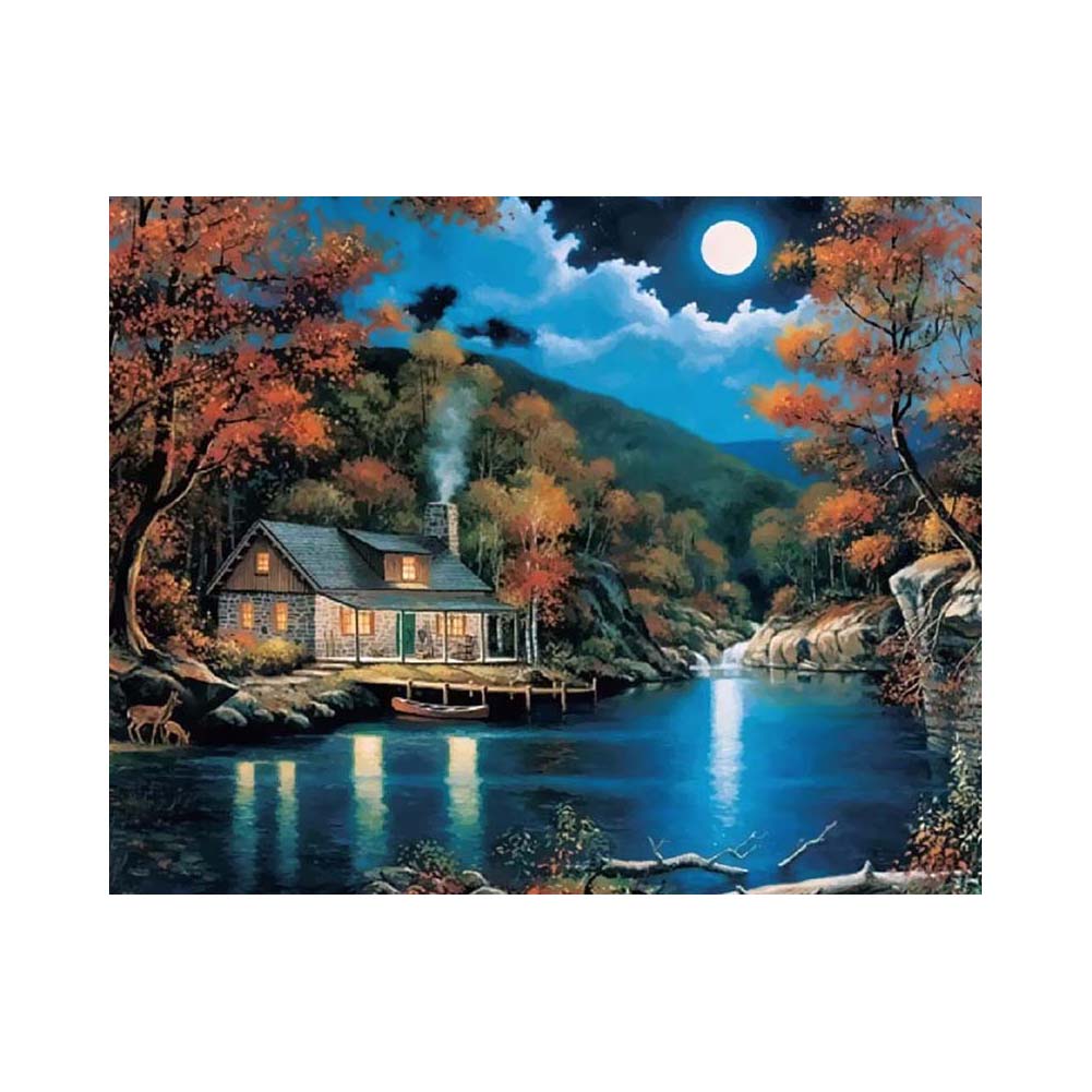 Moonlit Lakeside Cabin - 40x50 cm paint by numbers kit