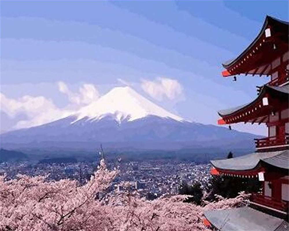 Cherry Blossoms Beneath Mount Fuji - 40x50 cm paint by numbers kit