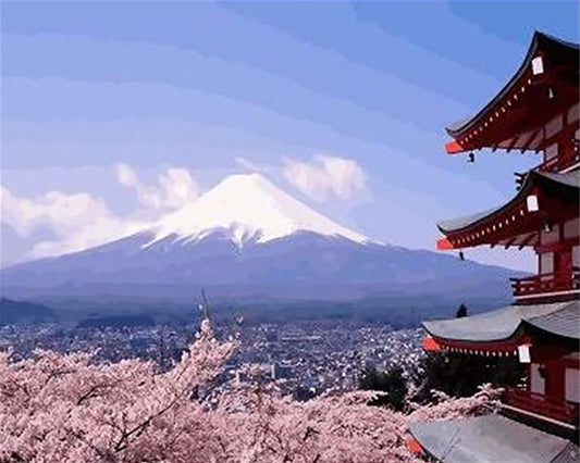 Cherry Blossoms Beneath Mount Fuji - 40x50 cm paint by numbers kit