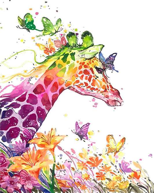 Colorful Giraffe and Butterflies - 40x50 cm