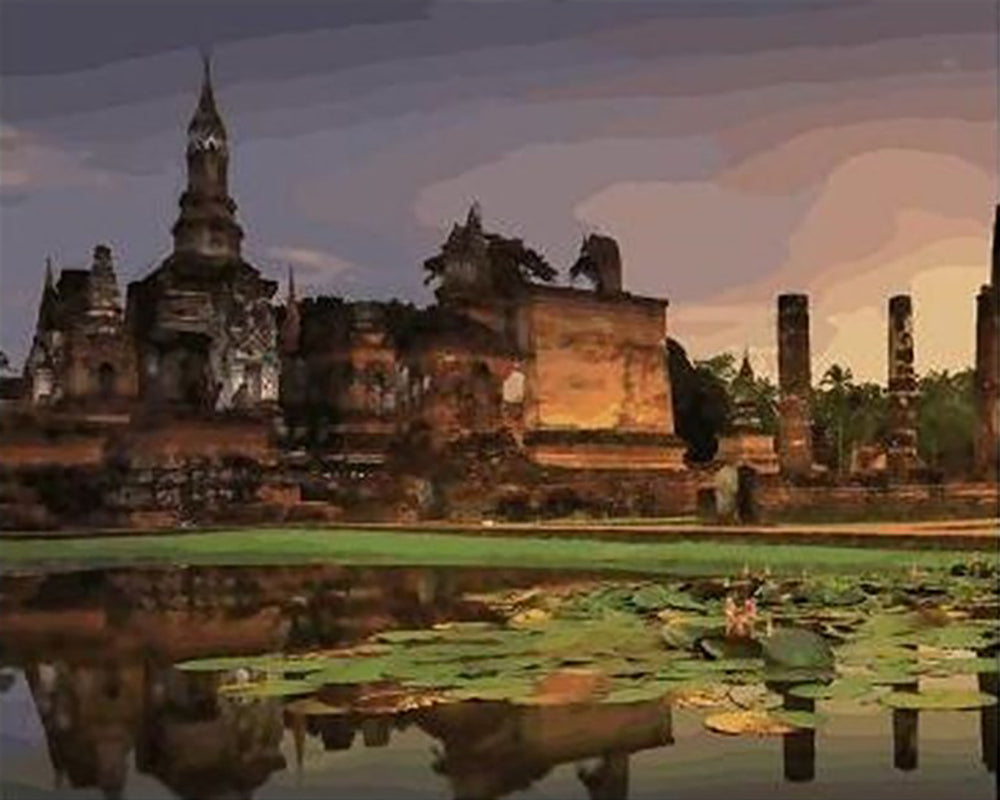 Ancient Temple at Sunset - 40x50 cm paint by numbers kit