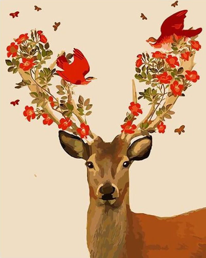 Deer with Floral Antlers - 40x50 cm paint by numbers kit