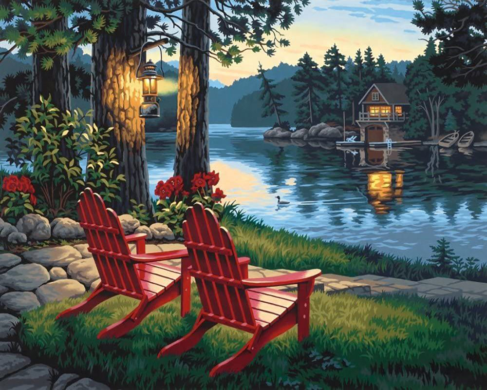 Adirondack Lakeside Evening - 40x50 cm paint by numbers kit