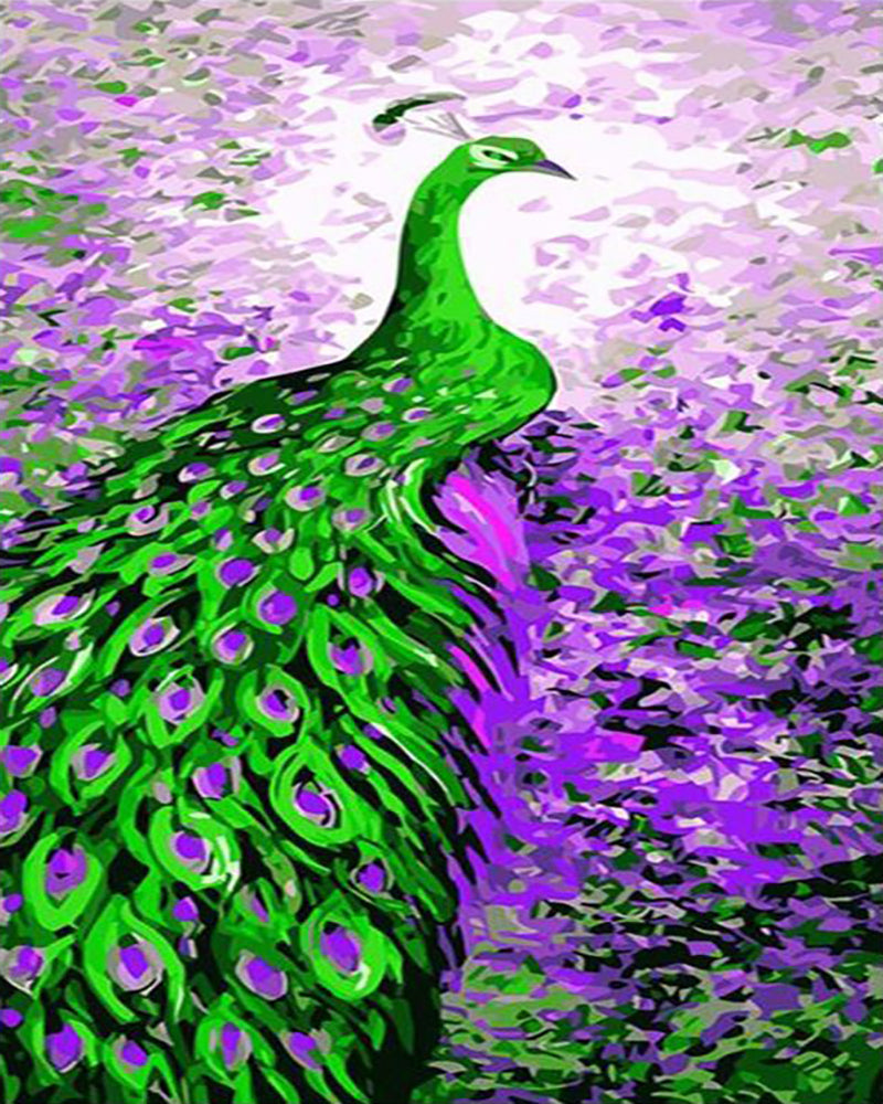 Emerald Peacock in Lavender Garden - 40x50 cm paint by numbers kit