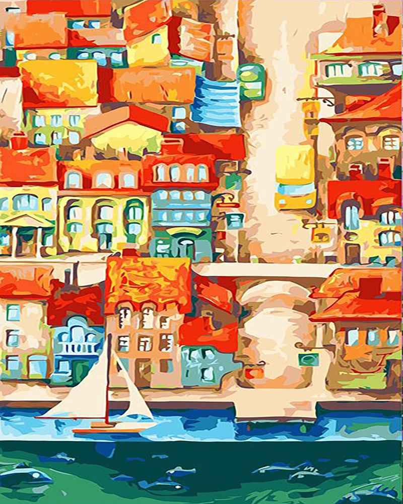 Sunlit Harbor Town - 40x50 cm paint by numbers kit
