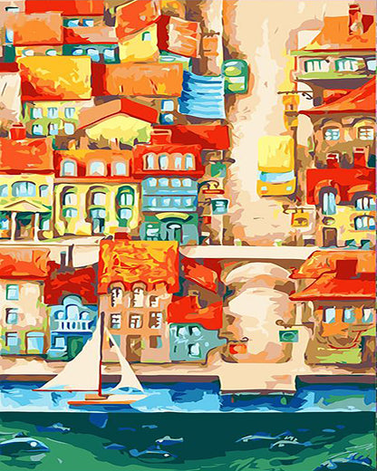 Sunlit Harbor Town - 40x50 cm paint by numbers kit