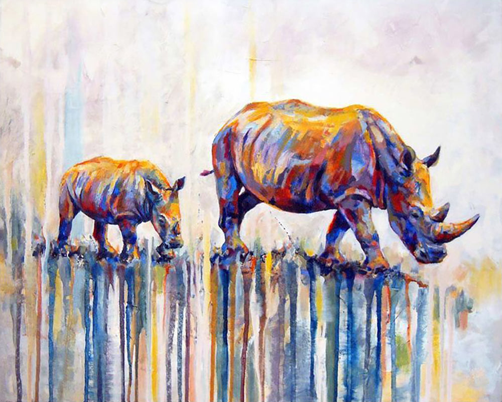 Rainbow Rhino Family - 40x50 cm paint by numbers kit