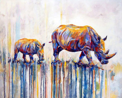 Rainbow Rhino Family - 40x50 cm paint by numbers kit