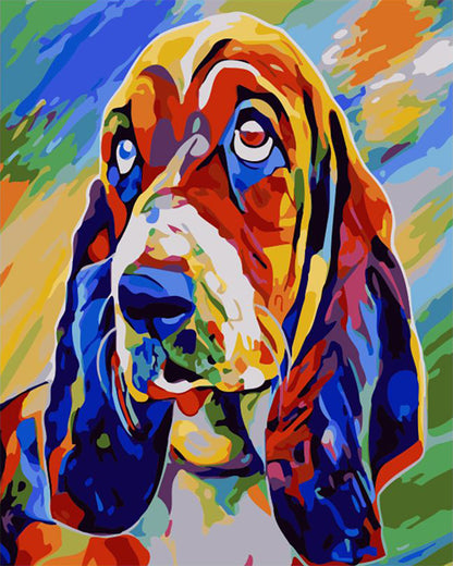 Colorful Basset Hound Portrait - 40x50 cm paint by numbers kit