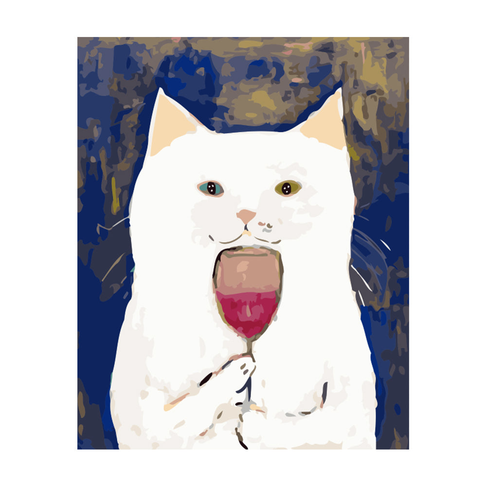 White Cat with Wine Glass - 40x50 cm paint by numbers kit