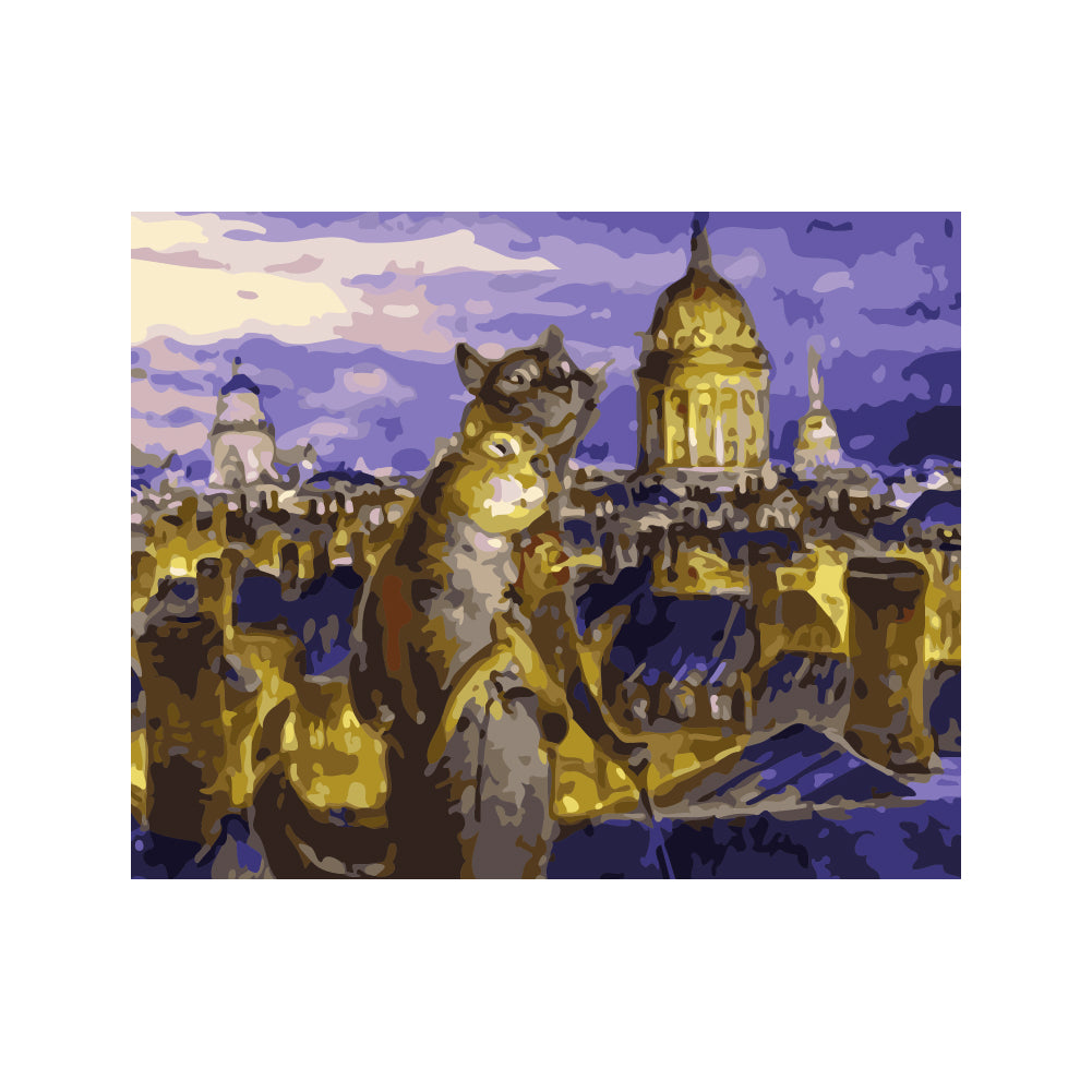 Cat Over the Golden City - 40x50 cm paint by numbers kit