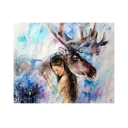 Winter Girl and Moose - 40x50 cm paint by numbers kit