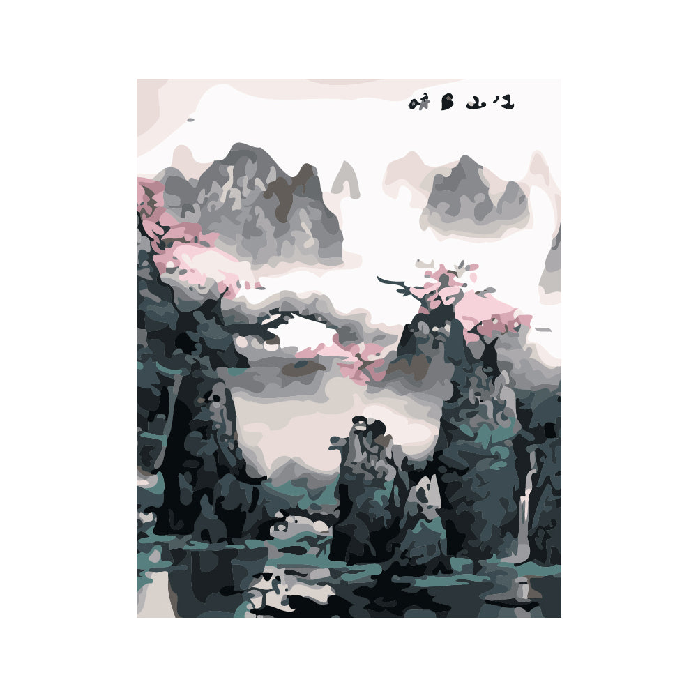 Misty Mountain Blossom Landscape - 40x50 cm paint by numbers kit