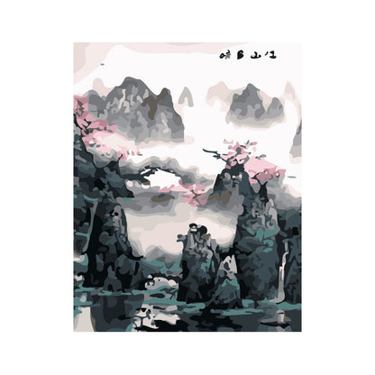 Misty Mountain Blossom Landscape - 40x50 cm paint by numbers kit