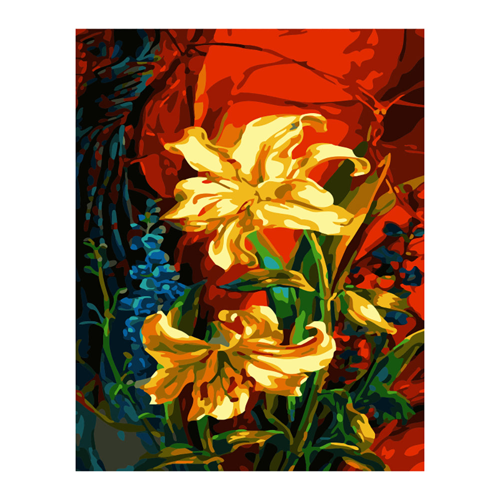 Golden Lilies on Red - 40x50 cm paint by numbers kit