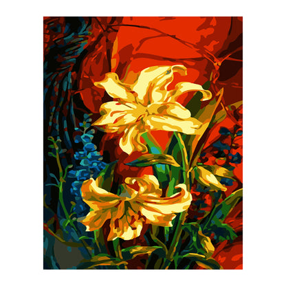 Golden Lilies on Red - 40x50 cm paint by numbers kit
