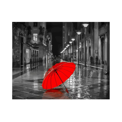 Red Umbrella in the Rain - 40x50 cm paint by numbers kit