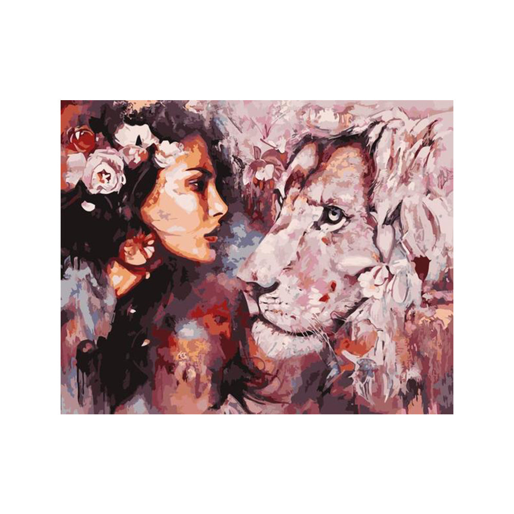 Woman and White Lion - 40x50 cm paint by numbers kit
