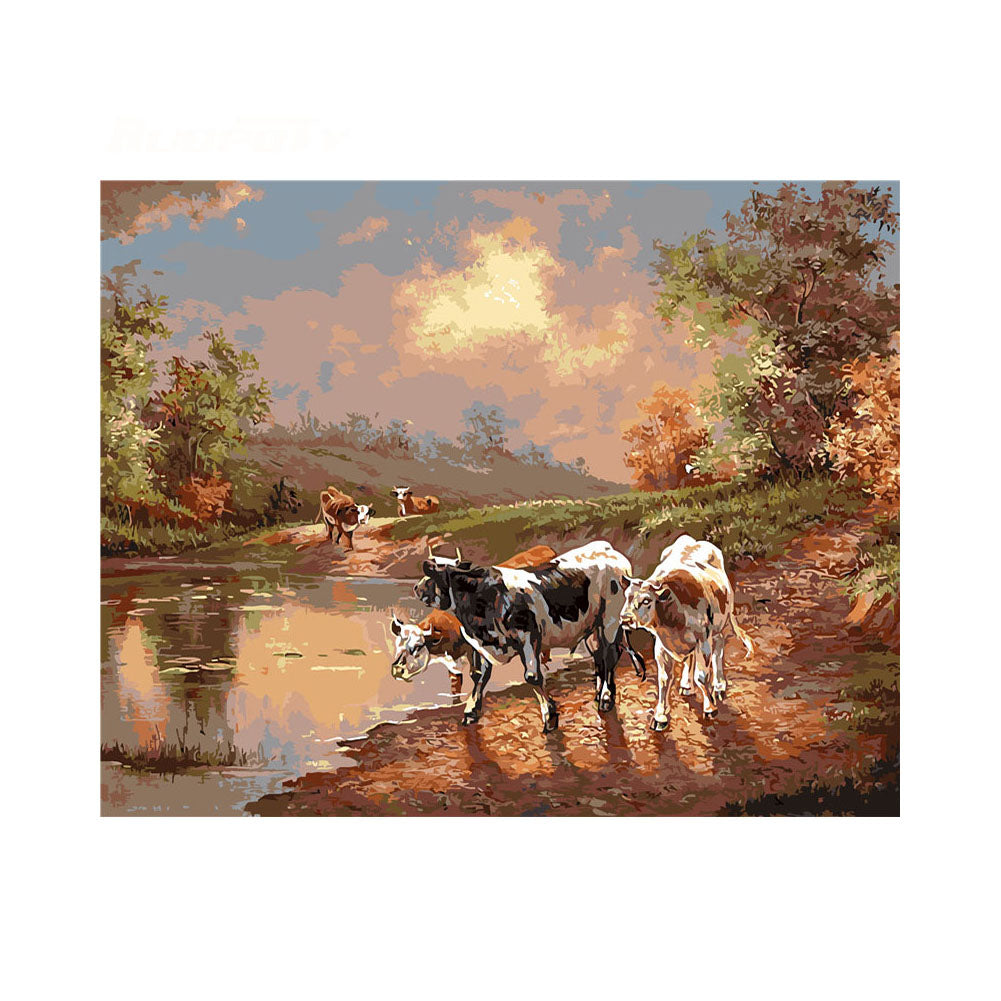 Cattle by the Country Pond - 40x50 cm paint by numbers kit