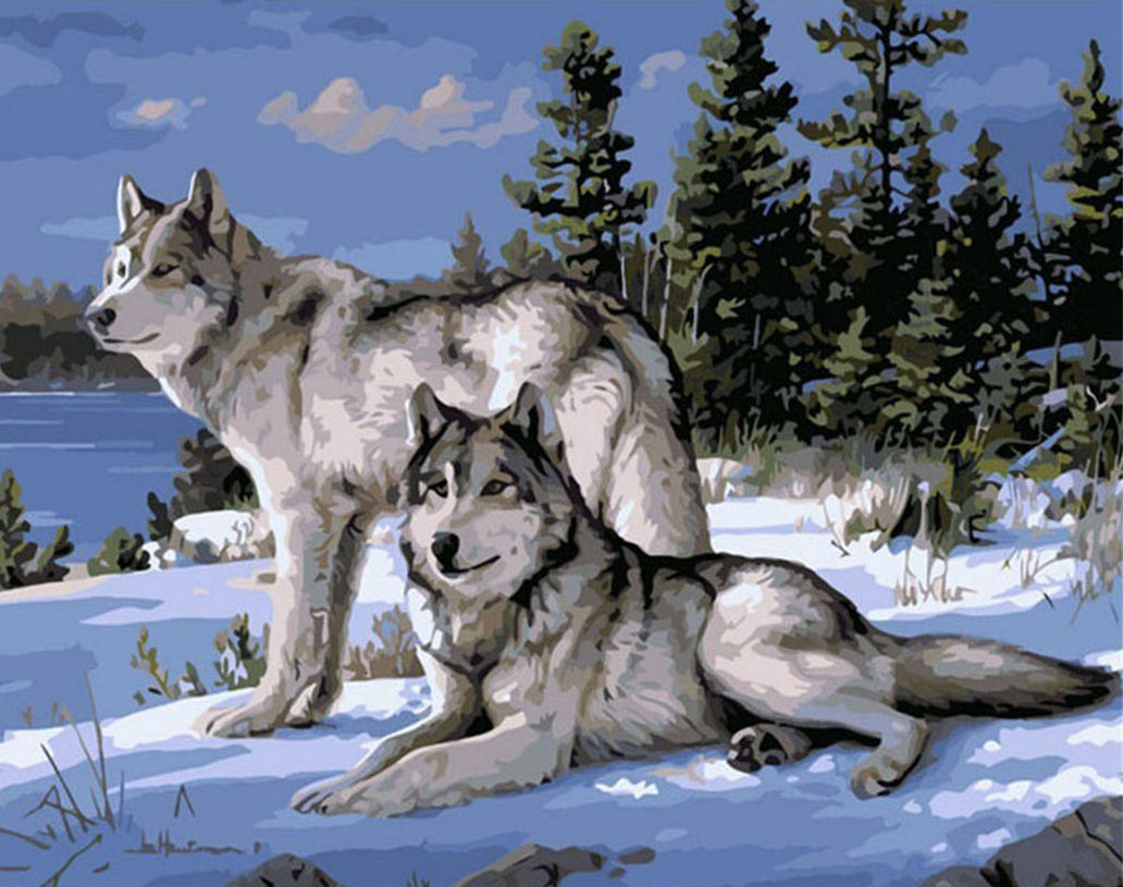 Winter Wolves by the Lake