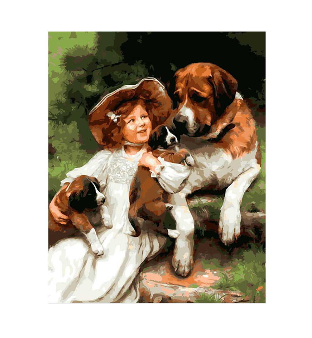Girl and Loyal Companions - 40x50 cm paint by numbers kit