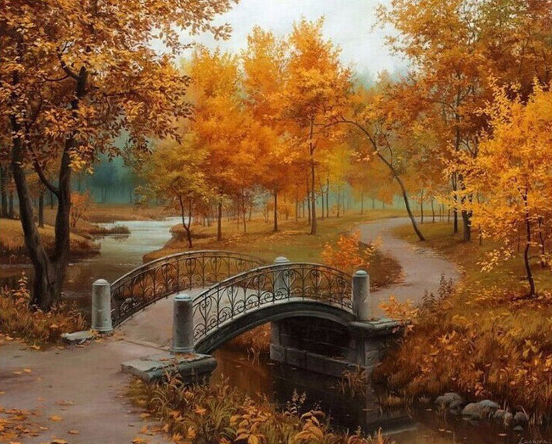 Autumn Bridge Park Path