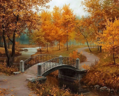 Autumn Bridge Park Path
