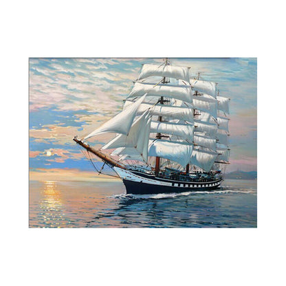 White Sailing Ship at Sunset - 40x50 cm paint by numbers kit