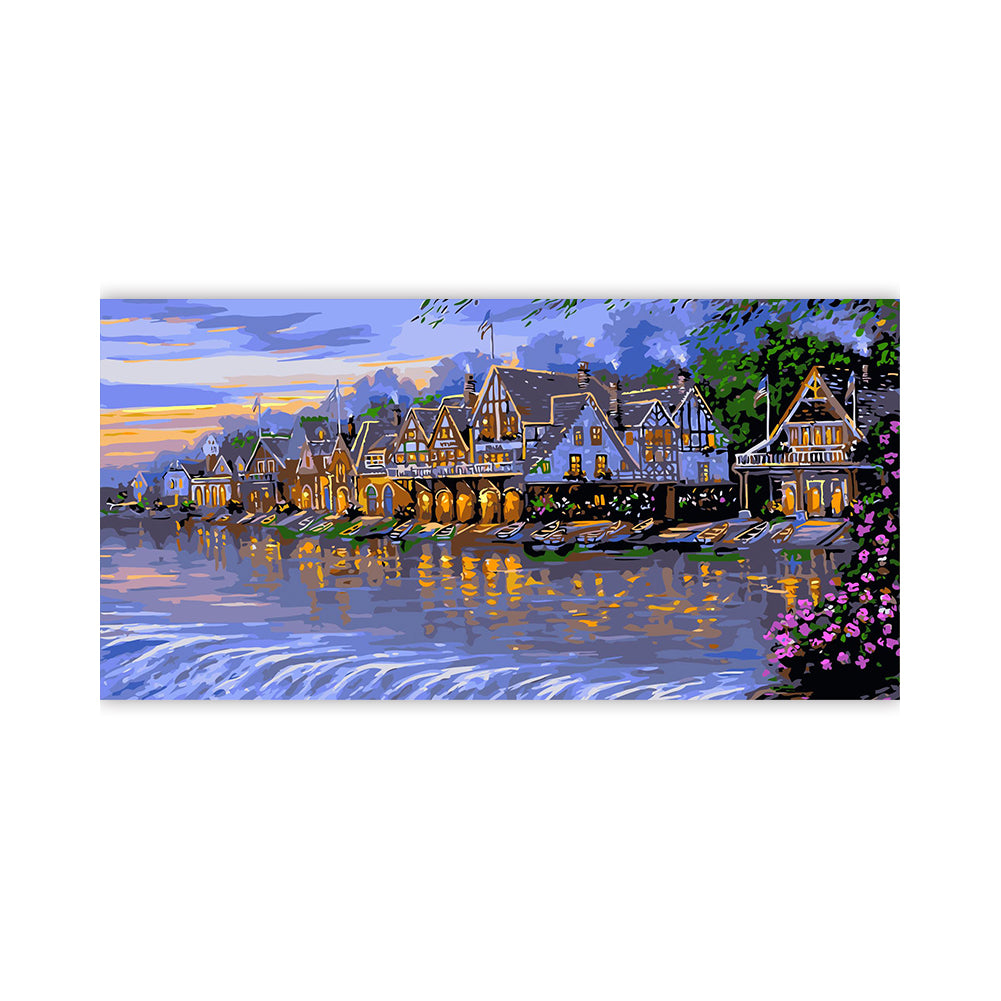 Twilight Riverside Village - 40x50 cm paint by numbers kit