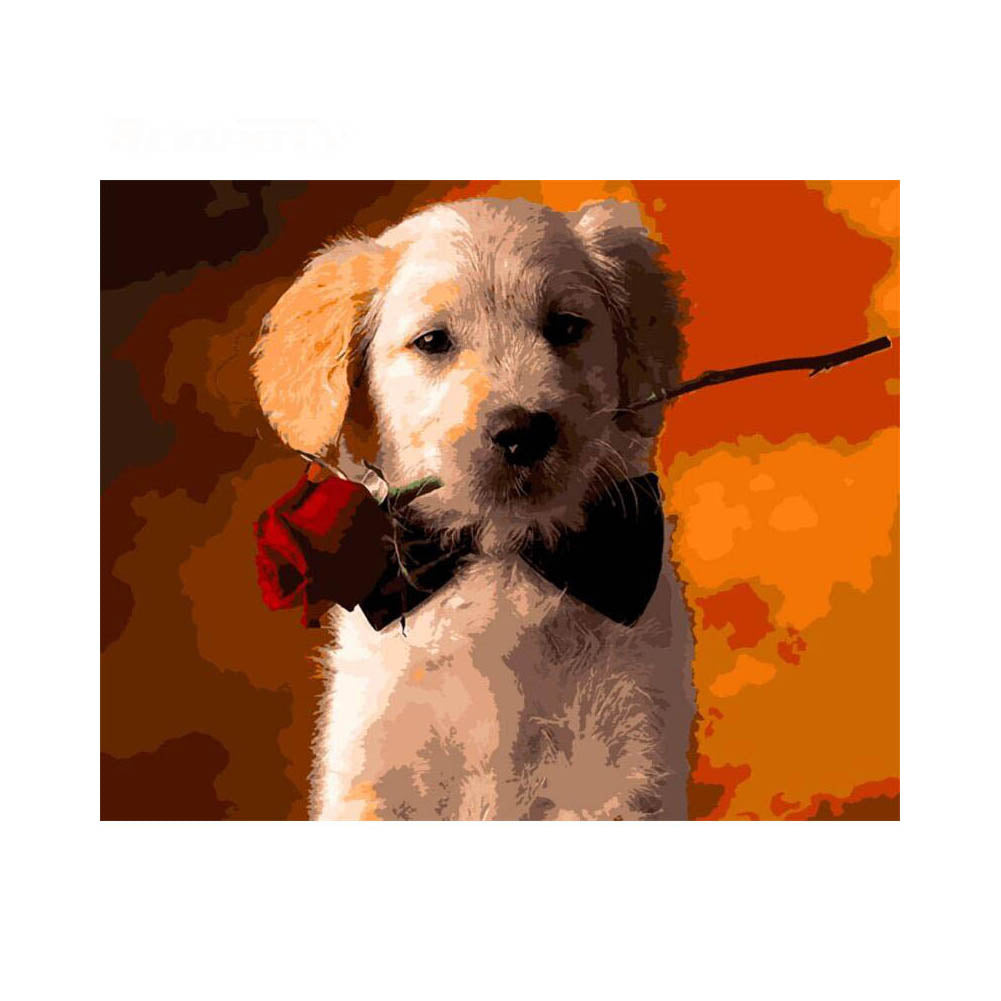 Puppy with Red Rose - 40x50 cm paint by numbers kit