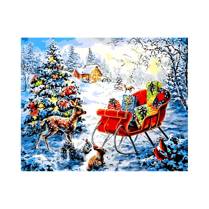Christmas Sleigh in Snowy Woods - 40x50 cm paint by numbers kit