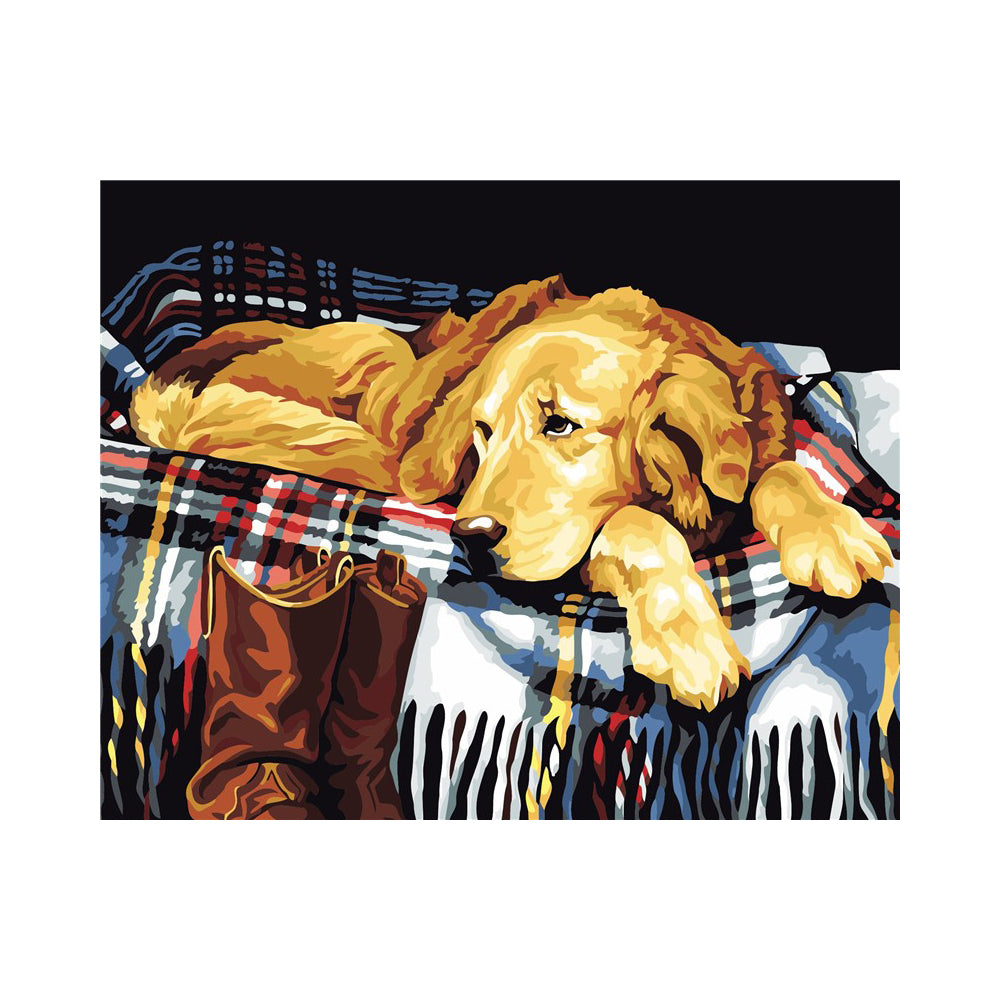 Golden Dog by the Boots - 40x50 cm paint by numbers kit