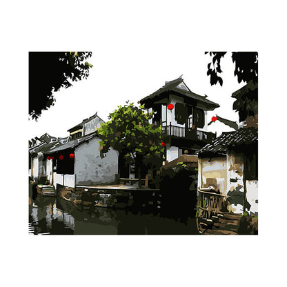 Traditional Waterside Village - 40x50 cm paint by numbers kit