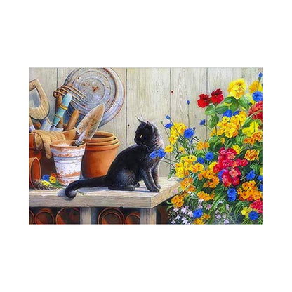 Black Cat in the Flower Garden - 40x50 cm paint by numbers kit