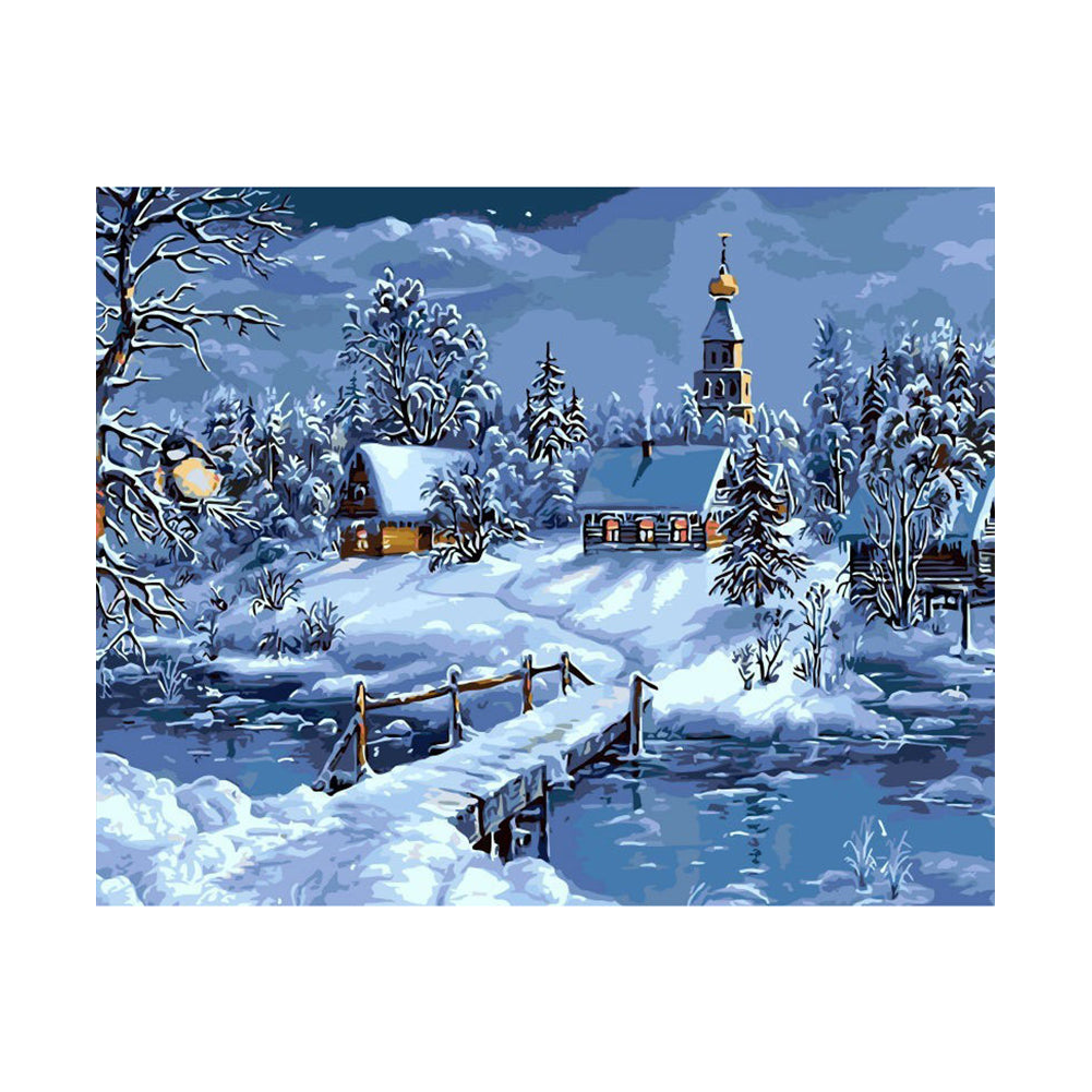 Snowy Village Chapel - 40x50 cm paint by numbers kit