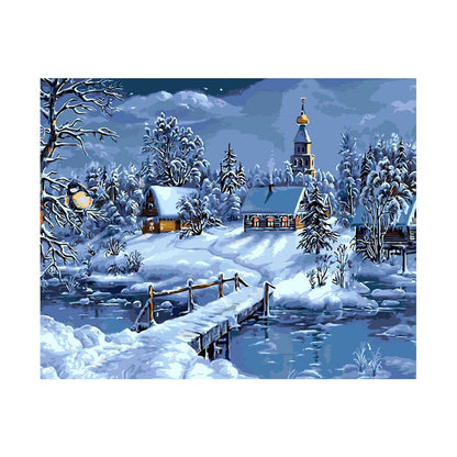 Snowy Village Chapel - 40x50 cm paint by numbers kit