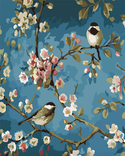 Chickadees Among Blossoms - 40x50 cm paint by numbers kit