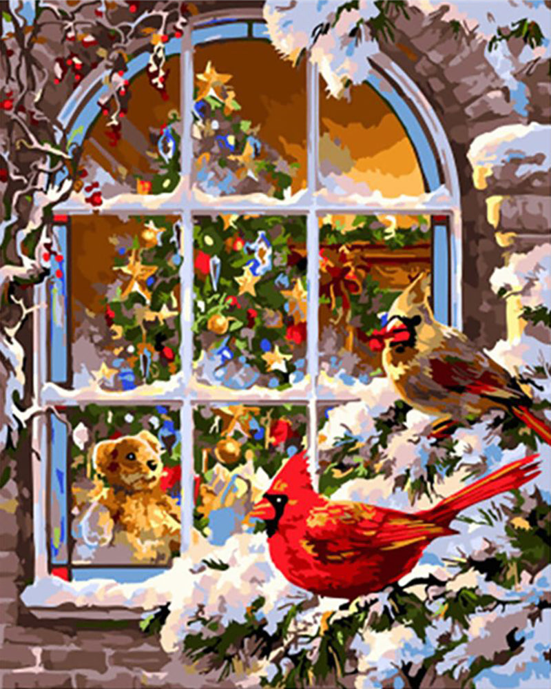 Cardinals at the Christmas Window - 40x50 cm paint by numbers kit