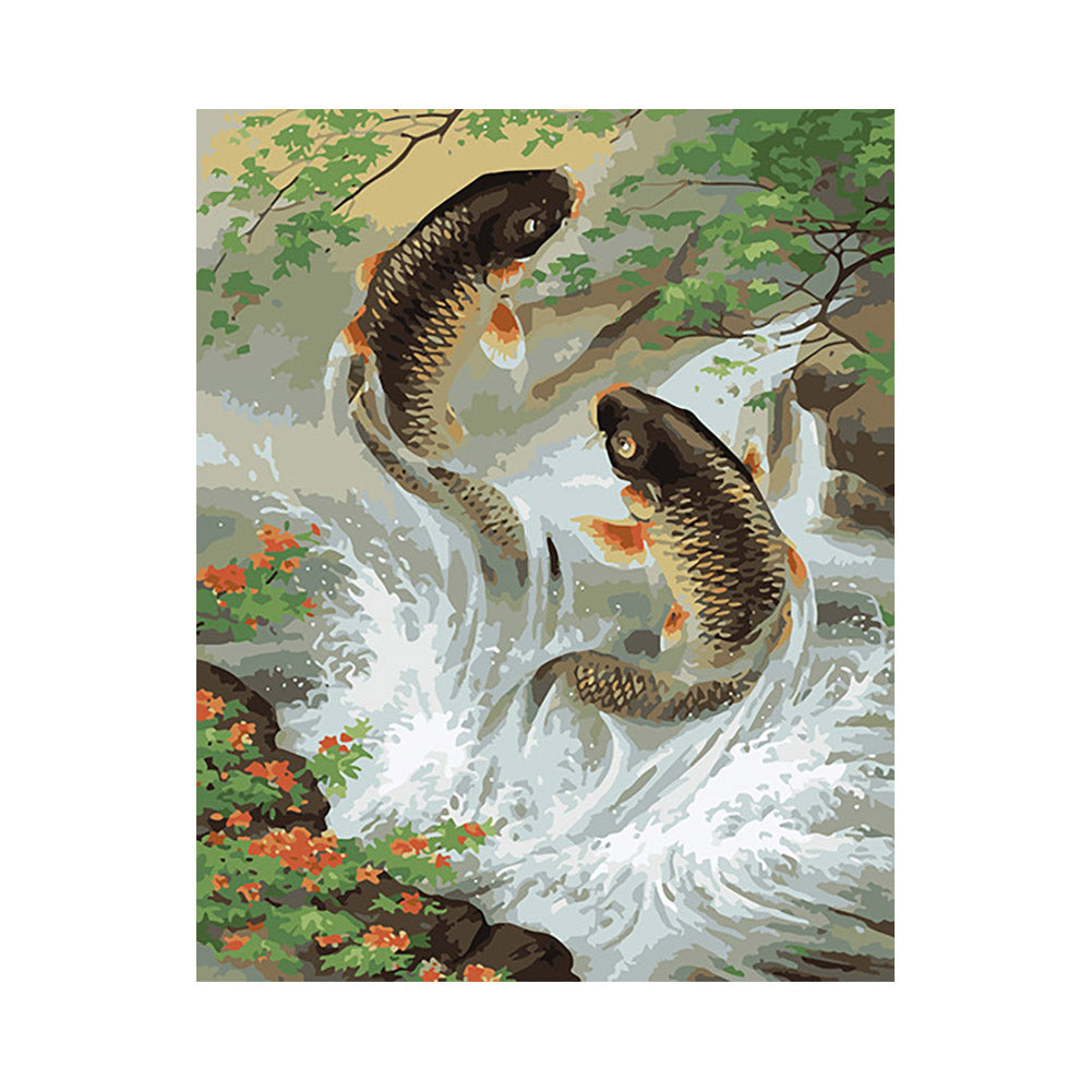 Koi Leaping Waterfall - 40x50 cm paint by numbers kit